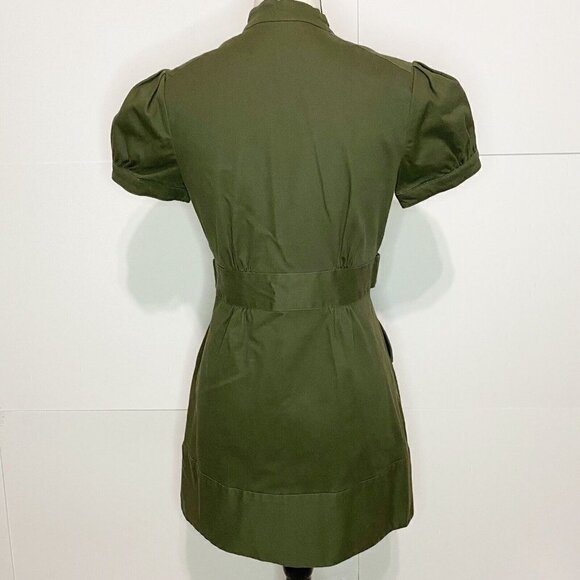 Jill Jill Stuart Short Sleeve Button Down Dress Size 6 Olive Green Lined Stretch - Picture 7 of 8